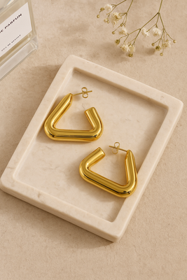 Gold Plated triangle hollow drop earrings for women 5