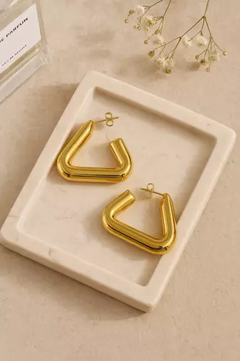 Gold Plated triangle hollow drop earrings for women