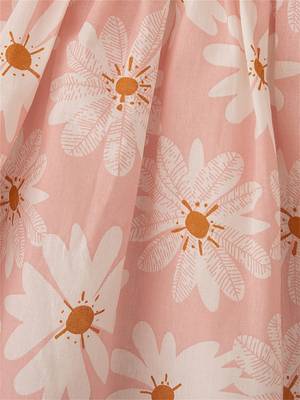 Peach pink floral print cotton puff sleeve fit & flare dress for girls 5