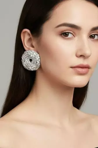 Silver disco luxe studs