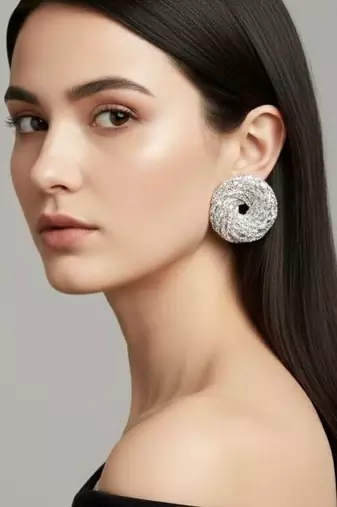 Silver disco luxe studs