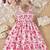 Red floral print rayon smocked fit & flare midi dress for girls