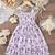 purple floral print rayon smocked fit & flare midi dress for girls