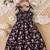 Black floral print rayon smocked fit & flare midi dress for girls