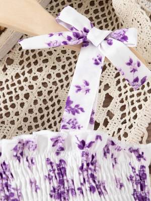 purple floral print rayon smocked fit & flare midi dress for girls 4