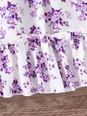 purple floral print rayon smocked fit & flare midi dress for girls 5