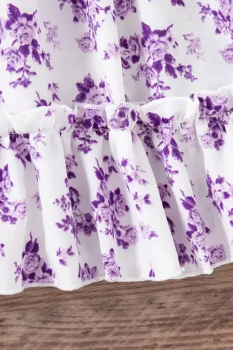 purple floral print rayon smocked fit & flare midi dress for girls