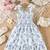 blue floral print rayon smocked fit & flare midi dress for girls