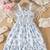 blue floral print rayon smocked fit & flare midi dress for girls