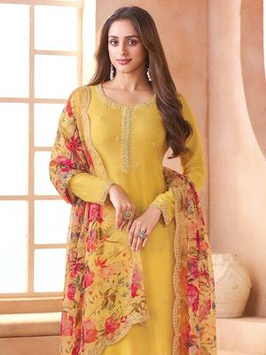 Yellow embroidered siffon salwar suit 2