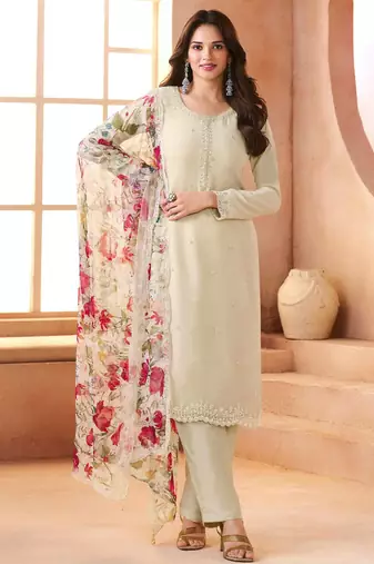 White embroidered siffon semi-stitched pakistani salwar suit
