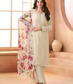 White embroidered siffon semi-stitched pakistani salwar suit