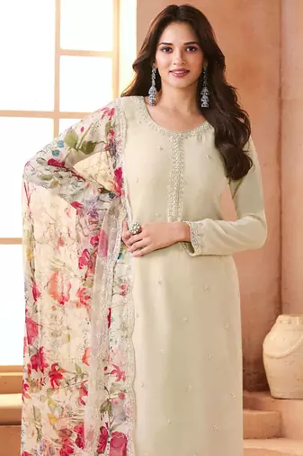 White embroidered siffon salwar suit