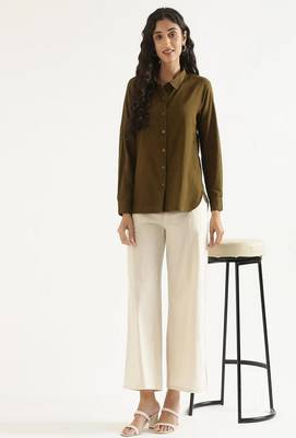 Styllow women ecru natural high-rise trousers with 2 deep pockets 1