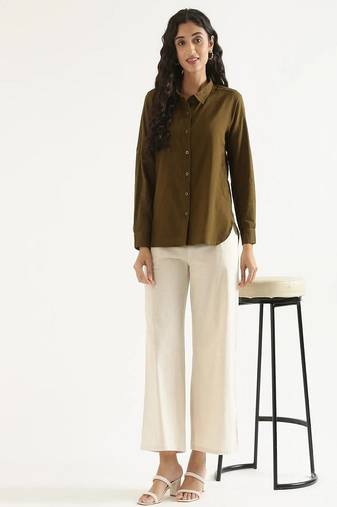 Styllow women ecru natural high-rise trousers with 2 deep pockets