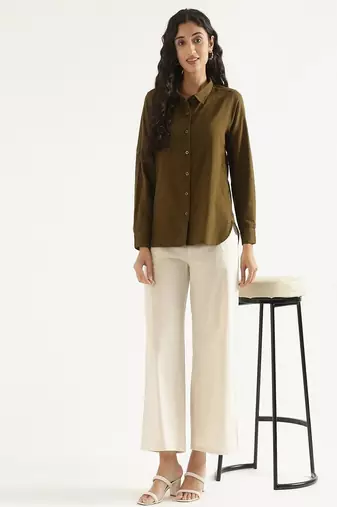 Styllow women ecru natural high-rise trousers with 2 deep pockets