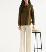 Styllow women ecru natural high-rise trousers with 2 deep pockets