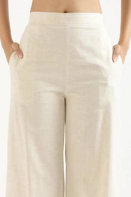 Styllow women ecru natural high-rise trousers with 2 deep pockets 2