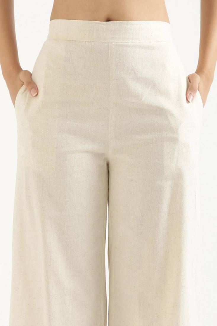 Styllow women ecru natural high-rise trousers with 2 deep pockets