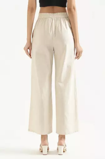 Styllow women ecru natural high-rise trousers with 2 deep pockets