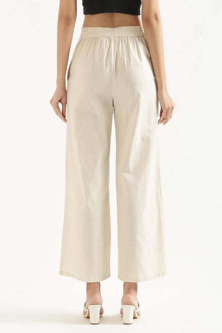 Styllow women ecru natural high-rise trousers with 2 deep pockets