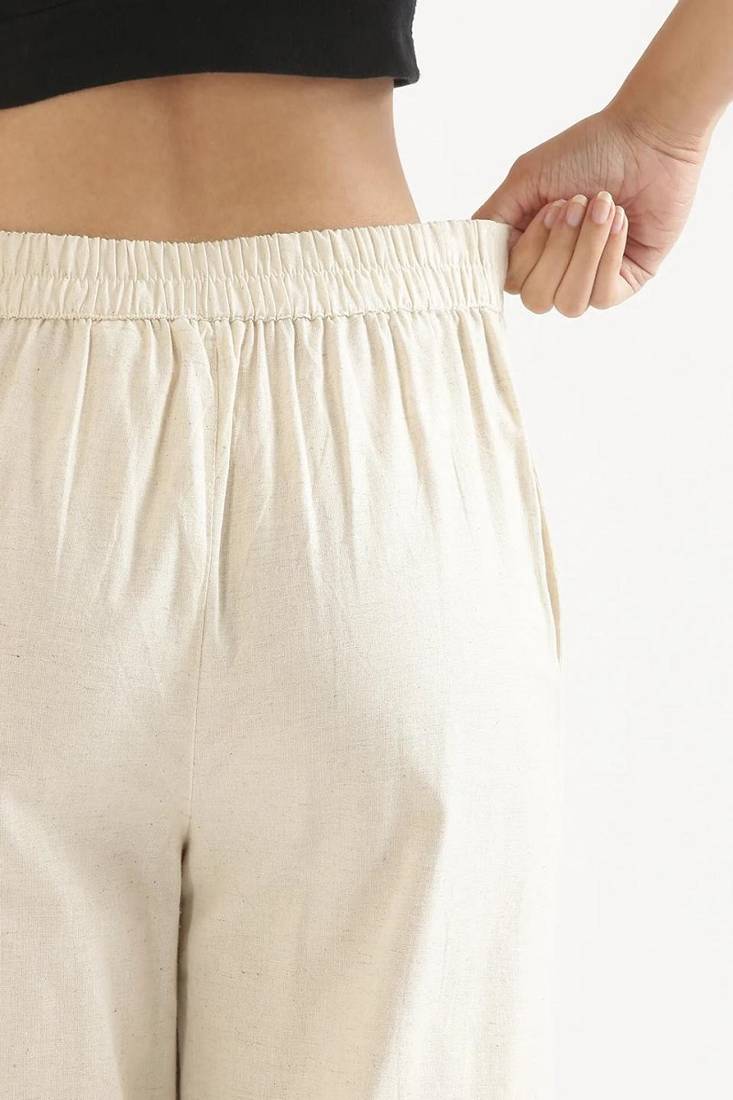 Styllow women ecru natural high-rise trousers with 2 deep pockets