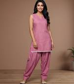 Onion slub cotton kurta with loose fit farshi salwar