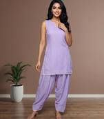 Lavender slub cotton kurta with loose fit farshi salwar