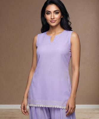 Lavender slub cotton kurta with loose fit farshi salwar 3