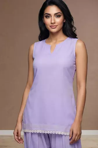 Lavender slub cotton kurta with loose fit farshi salwar