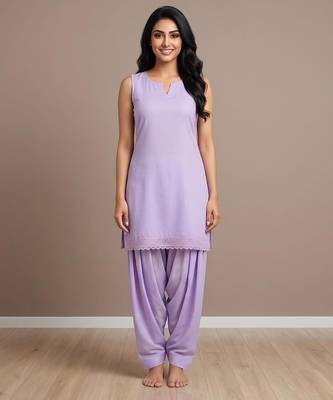 Lavender slub cotton kurta with loose fit farshi salwar 4