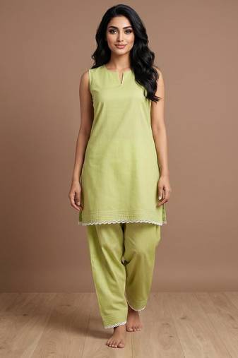 Pista slub cotton kurta with loose fit farshi salwar