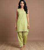Pista slub cotton kurta with loose fit farshi salwar