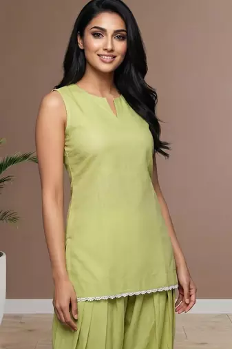 Pista slub cotton kurta with loose fit farshi salwar