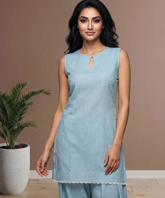 Sky slub cotton kurta with loose fit farshi salwar 3