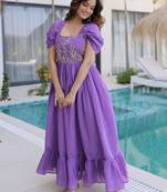 Notable Purple Bead Work Chanderi Festive Wear Dress