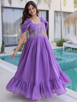 Notable Purple Bead Work Chanderi Festive Wear Dress 3