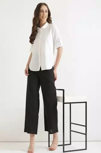 Styllow women black high-rise trousers with 2 deep pockets