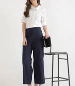 Styllow women navy blue high-rise trousers with 2 deep pockets
