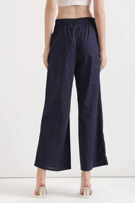 Styllow women navy blue high-rise trousers with 2 deep pockets 3