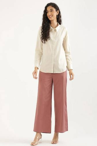 Styllow women rose taupe high-rise trousers with 2 deep pockets