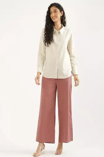 Styllow women rose taupe high-rise trousers with 2 deep pockets