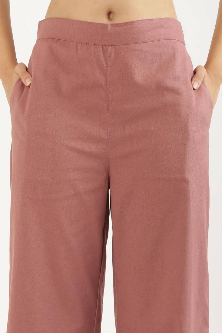 Styllow women rose taupe high-rise trousers with 2 deep pockets