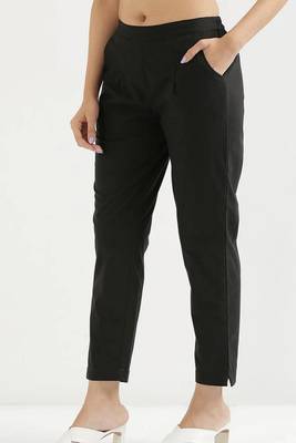 Styllow women everday cotton black pant with 2 dip pockets 1