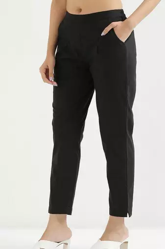 Styllow women everday cotton black pant with 2 dip pockets