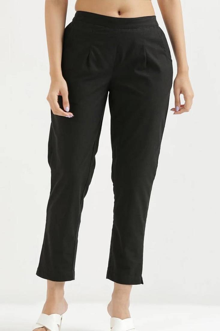 Styllow women everday cotton black pant with 2 dip pockets