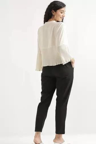 Styllow women everday cotton black pant with 2 dip pockets