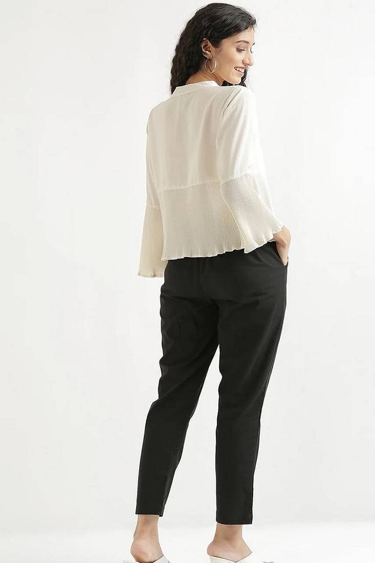 Styllow women everday cotton black pant with 2 dip pockets