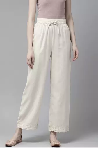Womens cotton flax solid straight palazzo (off-white)