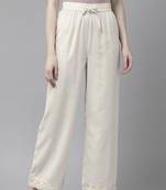 Womens cotton flax solid straight palazzo (off-white)